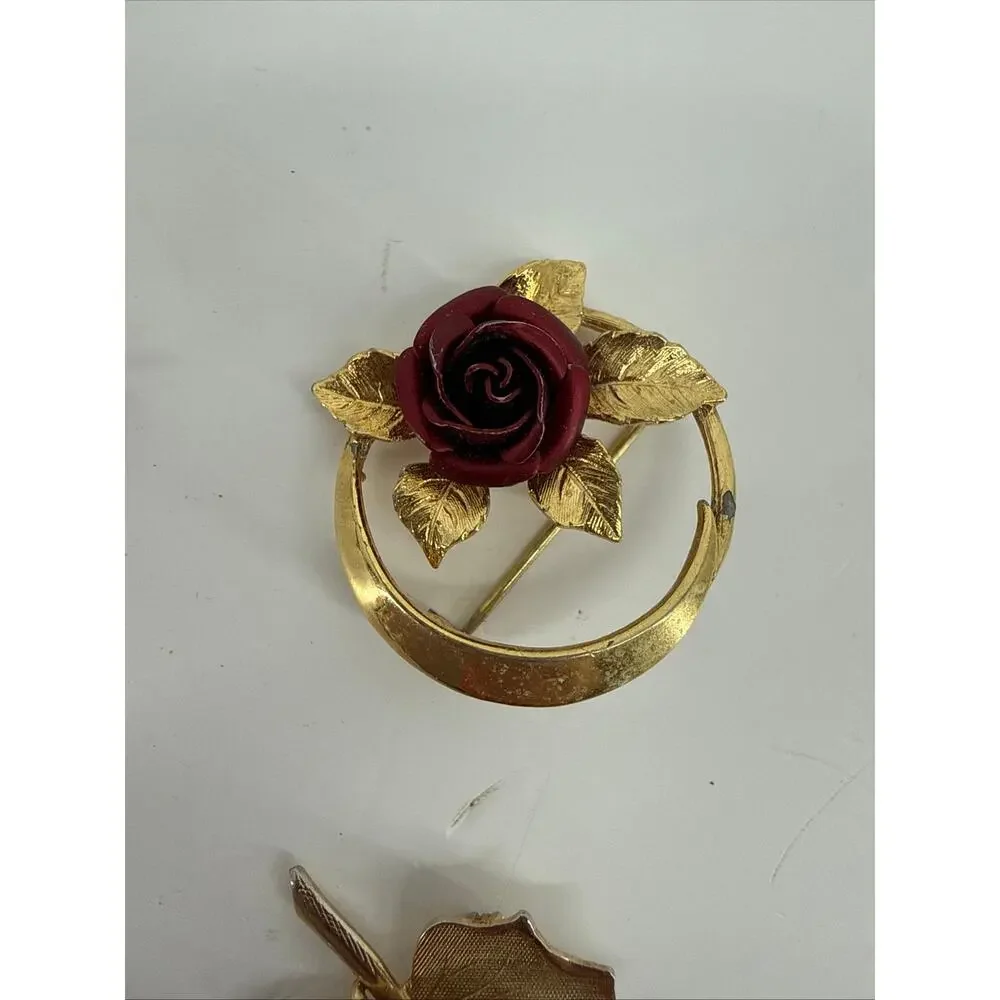 Vintage Brooch Lot 10 Rhinestone Floral Cameo Butterfly Gold Costume Jewelry